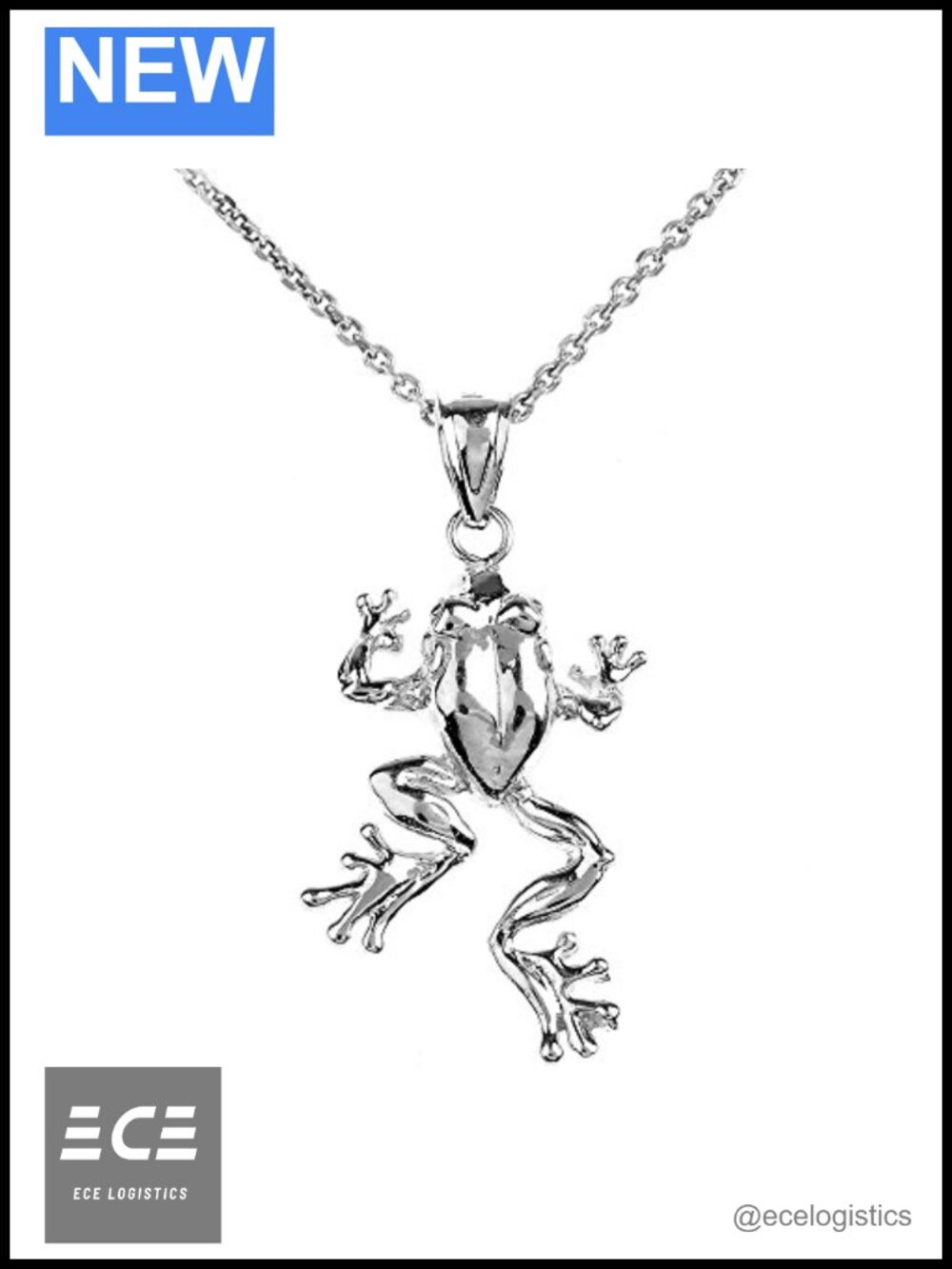 Sterling Silver Frog Pendant Necklace 16" Polished